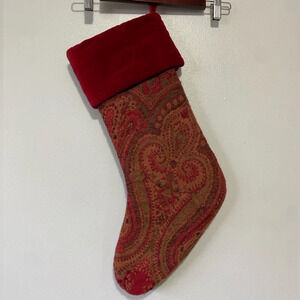 POTTERY BARN Elegant Christmas Stockings Red Paisley Jacquard Velvet